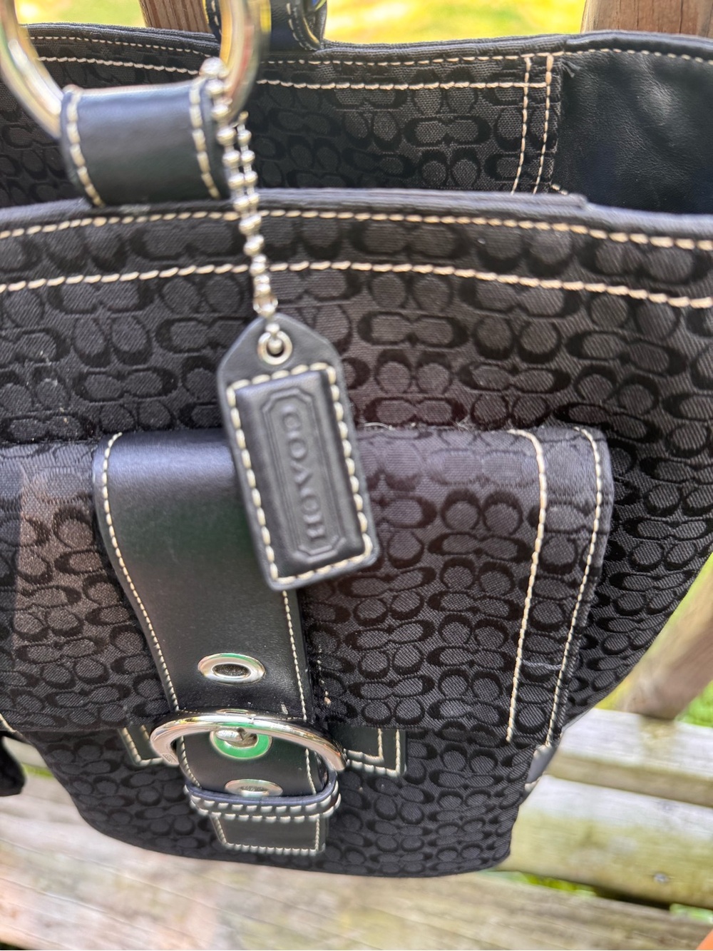 Coach Black VTG Y2K Signature Jacquard fabric & leather Tote, Satchel BAG - Picture 6 of 13